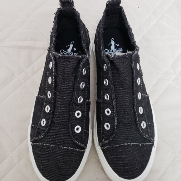 Corkys Babalu Canvas Laceless Slip-On Sneakers Black Women's Size 8 NWT - Picture 6 of 10